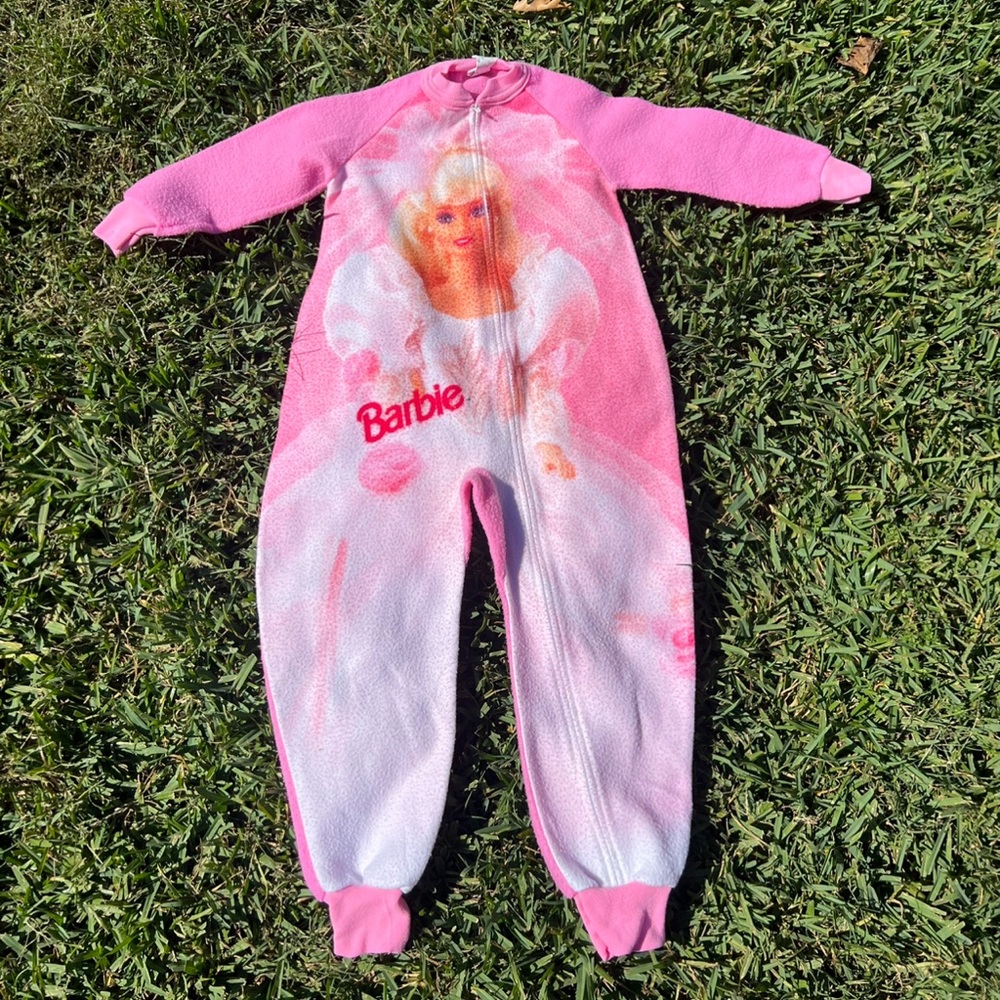 Vintage 1993 size 6 Barbie Girl Pajamas Winter Sleeper Zip Up One Piece RARE!!!